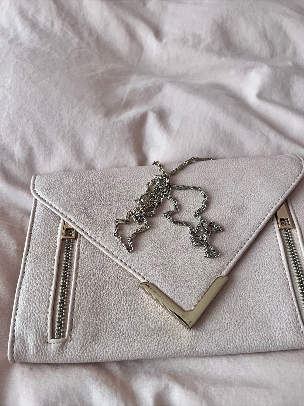 Envelope Chain Clutch in Light Pink with Silver Trim